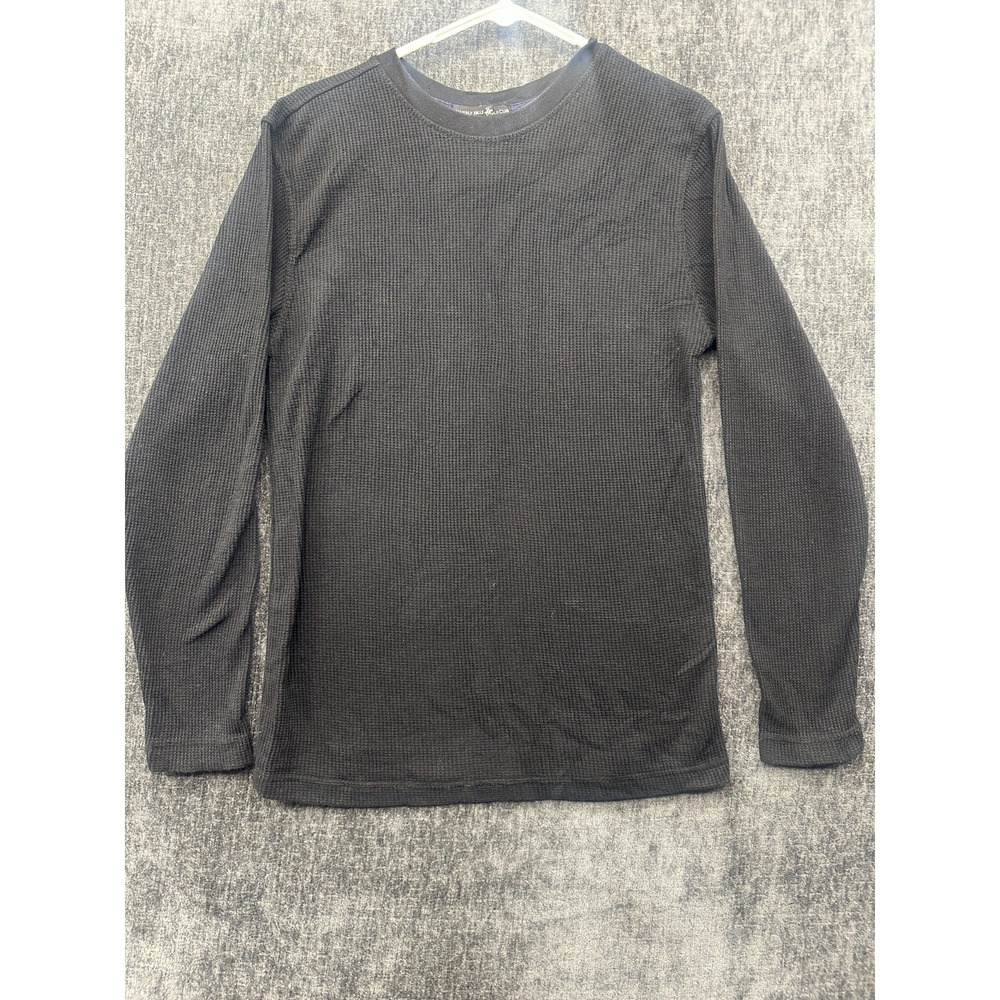 Beverly Hills Polo Club Thermal Shirt Mens Small Black Waffle Knit Crew Neck